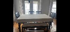 Kitchen table, chairs and bench