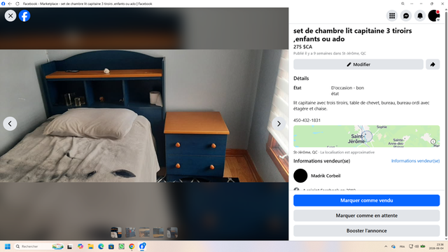 set de chambre lit capitaine 3 tiroirs, enfants ou ados