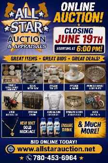 EDMONTON:  Timed Online Consignment Auction - June 19th @ 6 pm