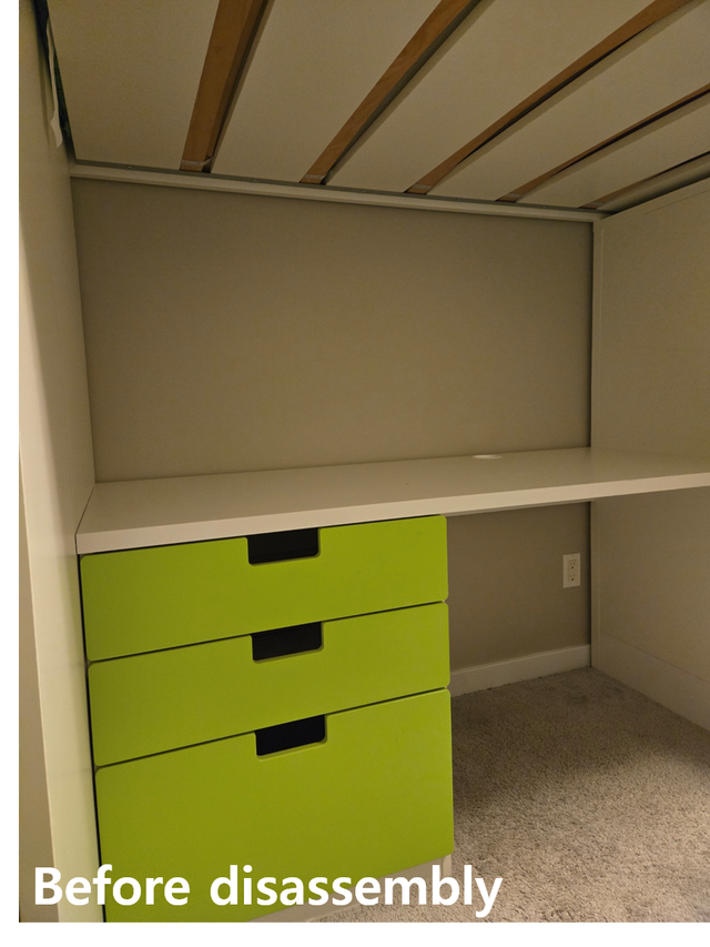 IKEA loft bed (white/light green) with desk, closet and 3 drawer