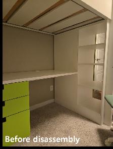 IKEA loft bed (white/light green) with desk, closet and 3 drawer - Photo 3