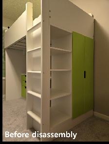 IKEA loft bed (white/light green) with desk, closet and 3 drawer - Photo 4