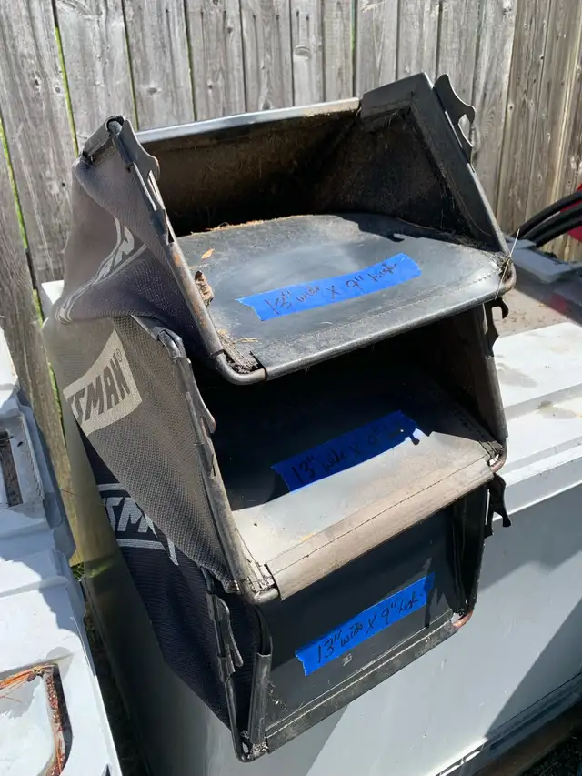 various lawnmower rear baggers/ sizes on pictures/25.00 each