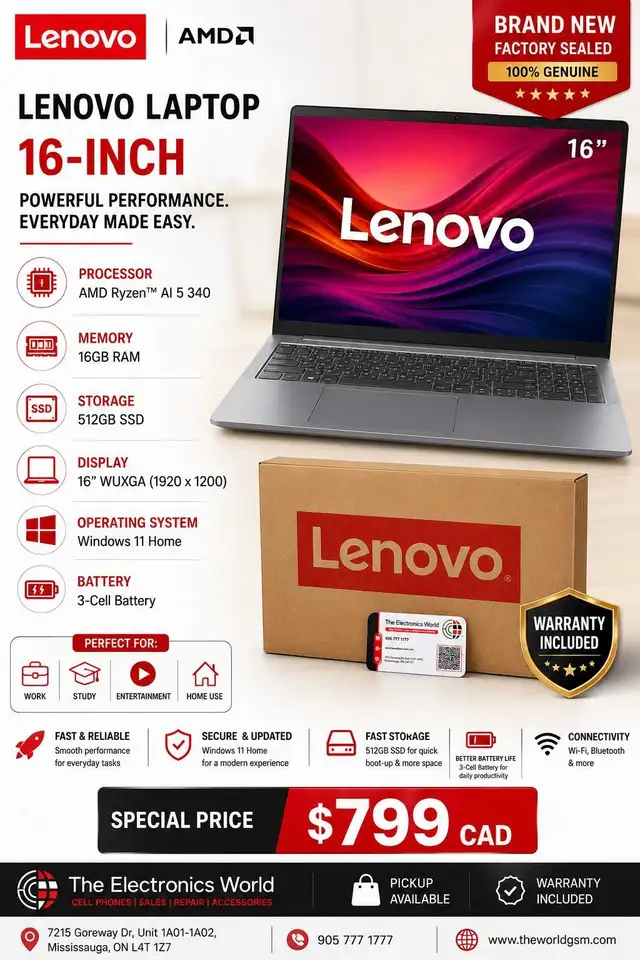 Lenovo Laptop – Brand New (Factory Sealed)