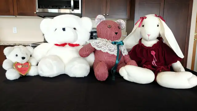 3 Stuffed Bears and 1 Stuffed Rabbit