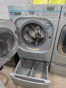 LG Steam 27' Grey Front-Load Stackable Washer Dryer W/ Pedestals - Photo 5
