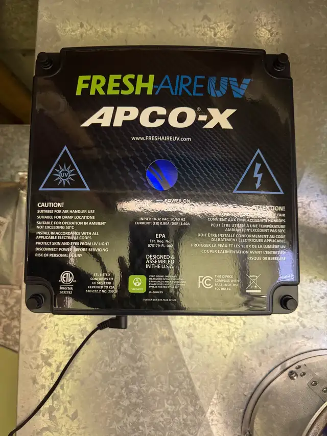 APCO X UV AIR FILTERATION INSTALLED NEW