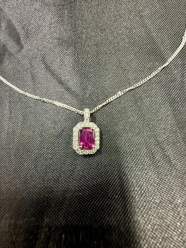 Women's 14K White Gold Chain with 14K Amethyst & Diamond Pendant