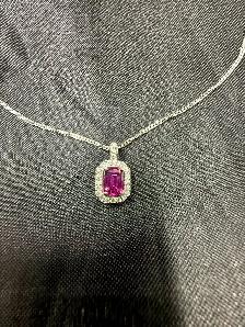 Women's 14K White Gold Chain with 14K Amethyst & Diamond Pendant