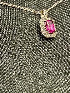 Women's 14K White Gold Chain with 14K Amethyst & Diamond Pendant - Photo 2