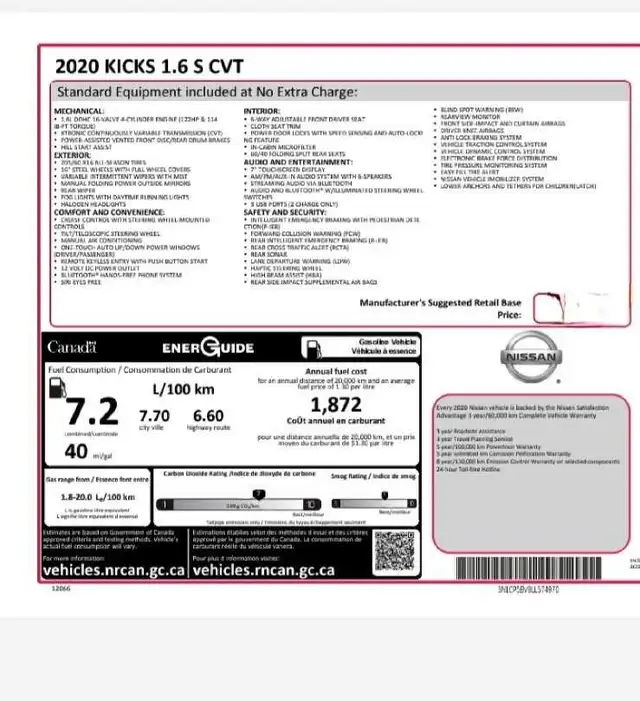 2020 NISSAN KICKS S