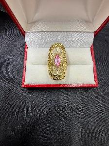 Women's Large 14K Gold Ring with Pink Topaz~Size 8