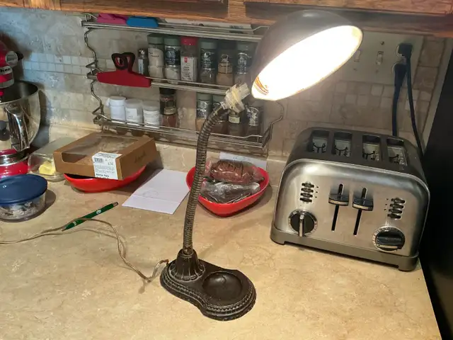 Vintage Industrial Gooseneck Desk Lamp with Cast Iron Base !
