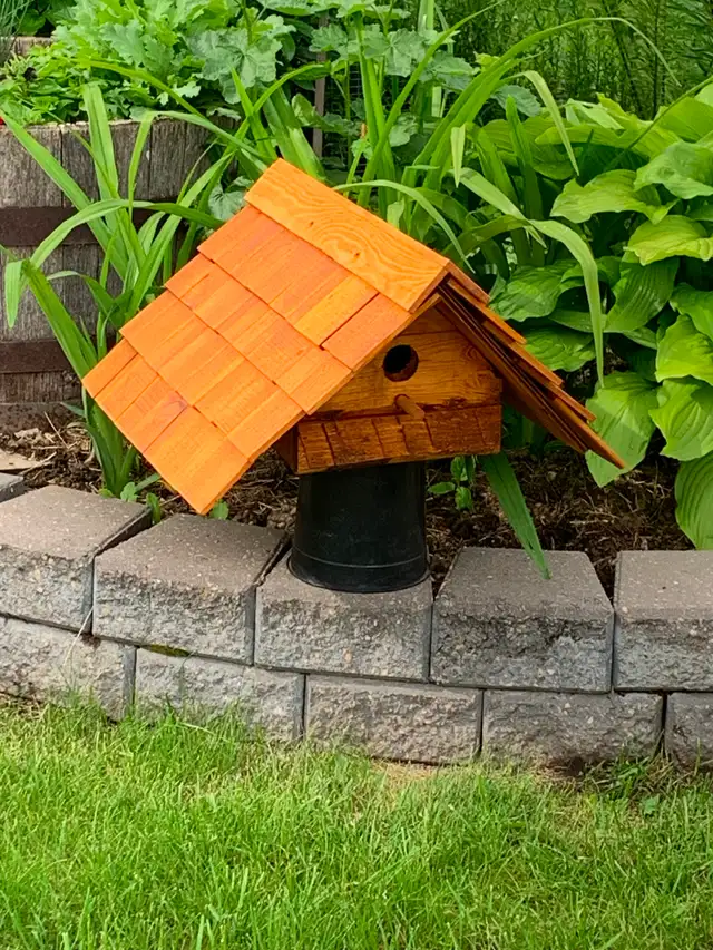 Bird house with cedar shingles