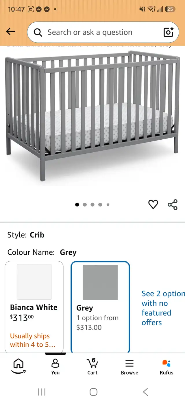 Delta Children Kendrick 4-in-1 Convertible Crib - Grey with matr