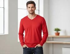 BRAND NEW MEN'S V-NECK LONG SLEEVE T-SHIRT (LARGE - RED) - Photo 2
