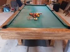 Pool Table with balls, rack, cues and chalk