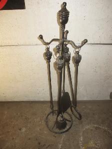 FIREPLACE WOOD STOVE TOOL SET CAST IRON - Photo 2