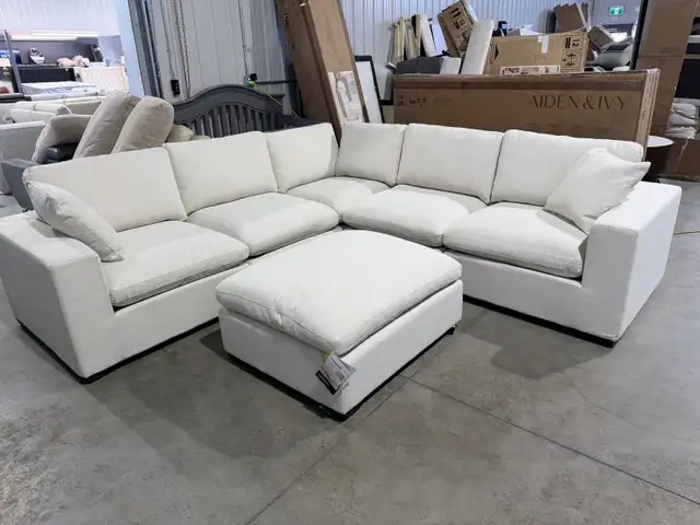 6 piece cream fabric modular sectional