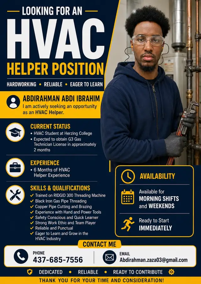 hvac helper looking a job