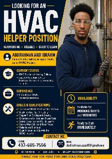 hvac helper looking a job
