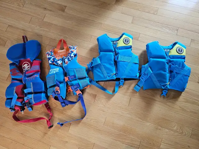 Various kids life jackets