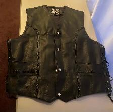 Men's Black Leather Motorcycle Vest For Sale
