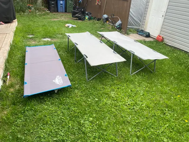 camping cots (x3) & tents