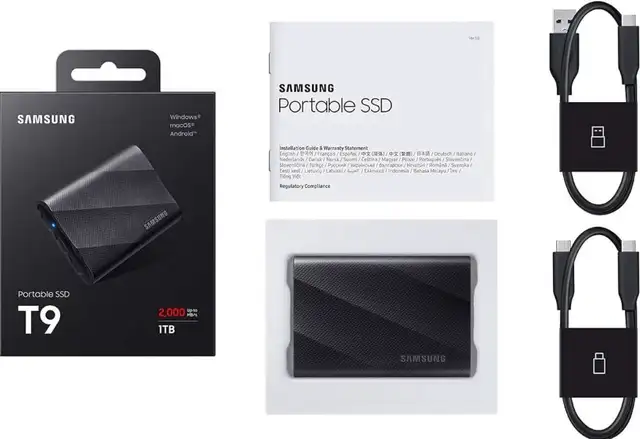 SAMSUNG T9 1TB Portable SSD, USB 3.2 Gen. 2x2, Black
