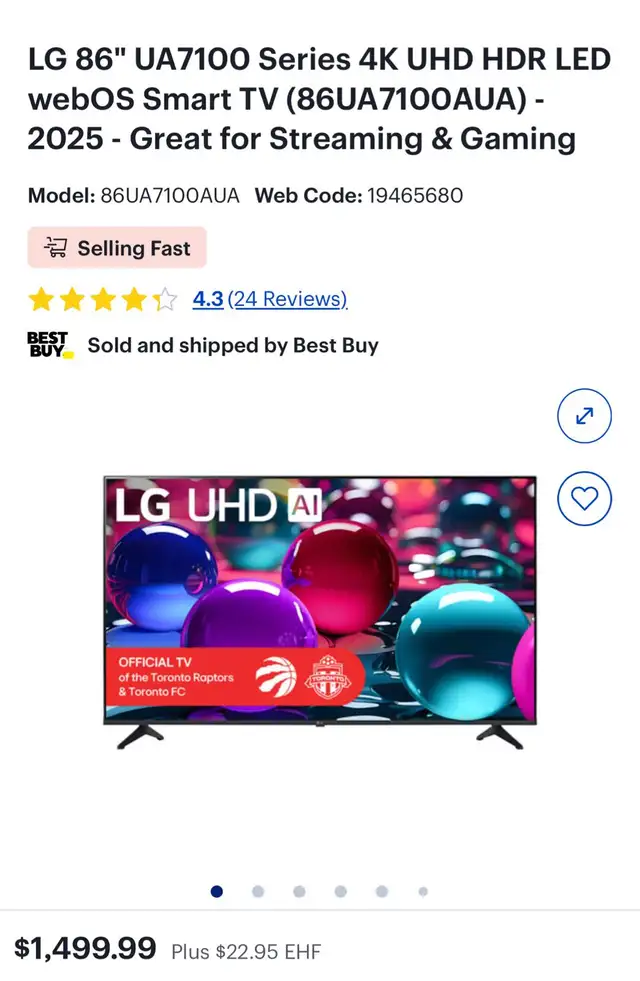 LG 86' UA7100 Series 4K UHD HDR webOS Smart TV – 86UA7100AUA