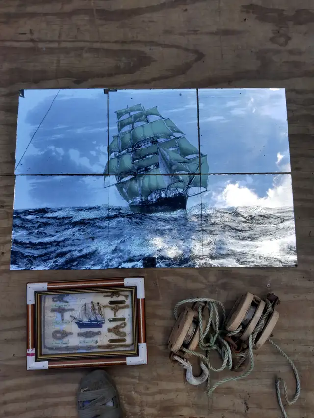 Vintage six pieces bar glass mural