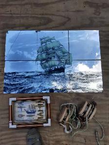 Vintage six pieces bar glass mural