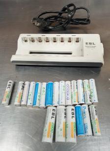 EBL AA AAA BATTERY CHARGER WITH LOT OF BATTERIES  LITTLE USE