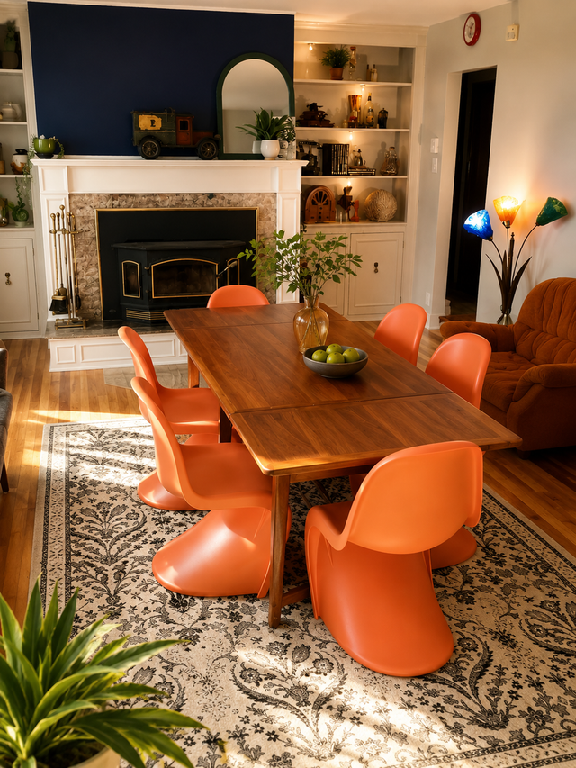 Mid century. Ensemble de 6 chaises. Set 6 chairs. Usage intérieu