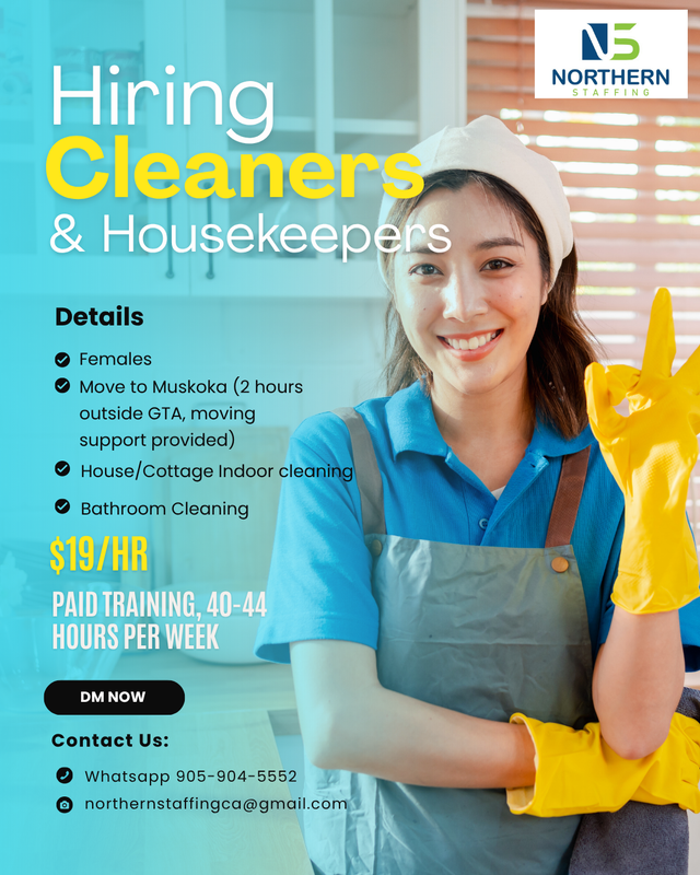 Housekeepers Full-Time (Move to Bracebridge with Assistance)