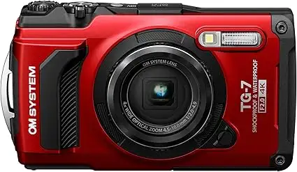 OM SYSTEM Tough TG-7 Red Underwater Camera   64GB SanDisk Card