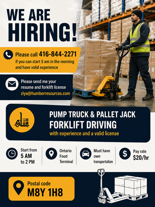 Forklift position (Pallet Jack and Pump truck)