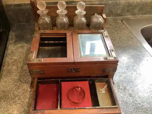 antique tantalus and silver plate/ brass