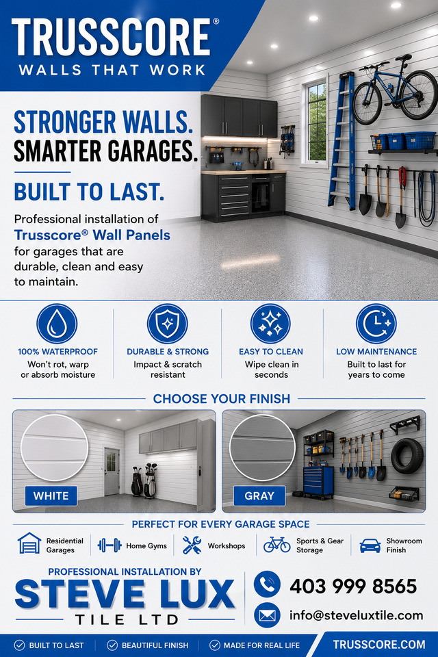 Slat and Flat walls installs Trusscore Garages