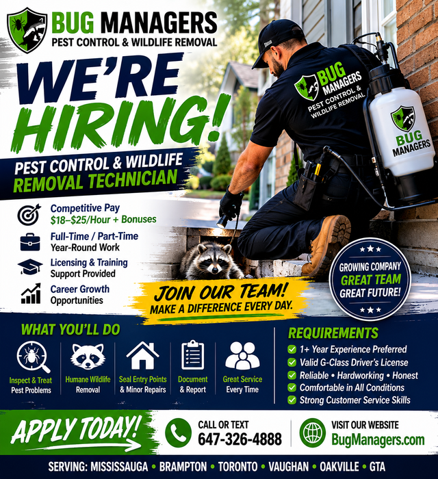 Wanted Pest Control & Wildlife Removal Technician