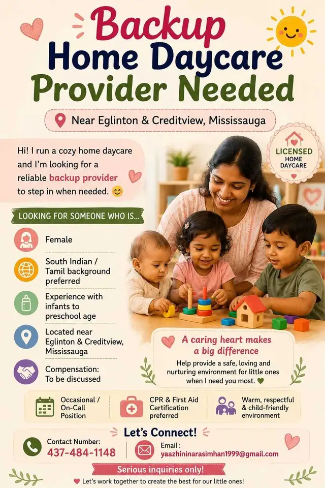 Back-up Provider Needed for Home Daycare