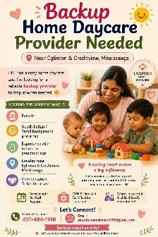 Back-up Provider Needed for Home Daycare