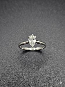Bague Solitaire Coupe Poire Or Blanc 14K Diamant Naturel neuf