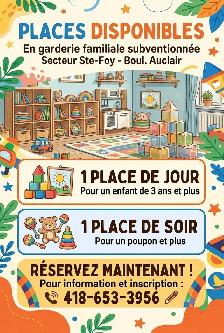 Place disponible en garderie familiale subventionnée