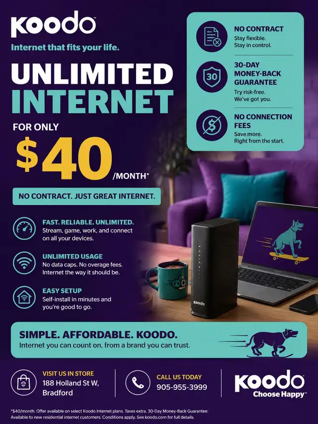 Unlimited Internet for just $40/month with Koodo!