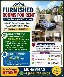 Furnished Rooms for Rent in Scarborough & Pickering
