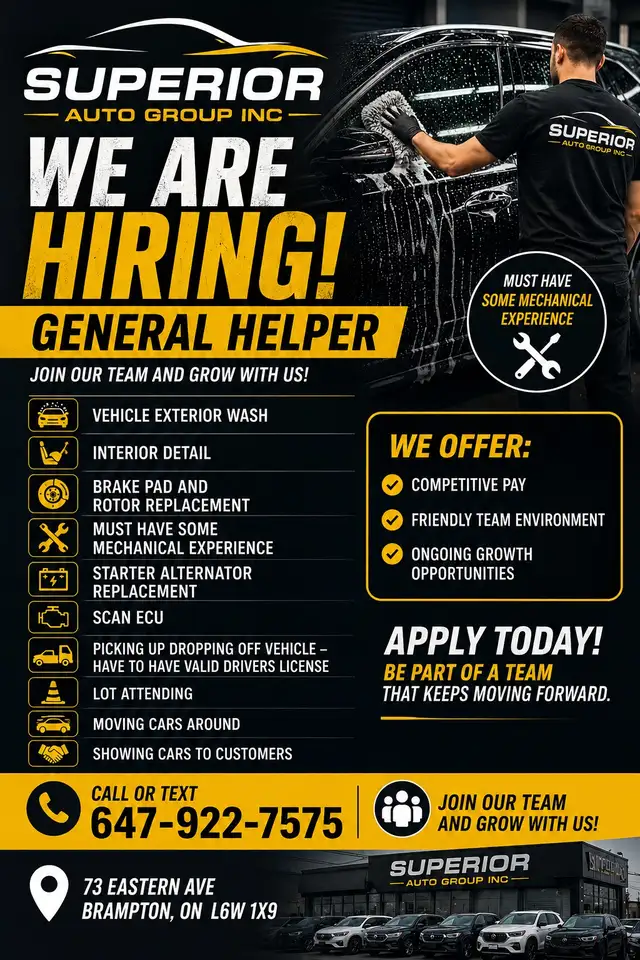 HIRING AUTO SHOP HELPER / MECHANIC
