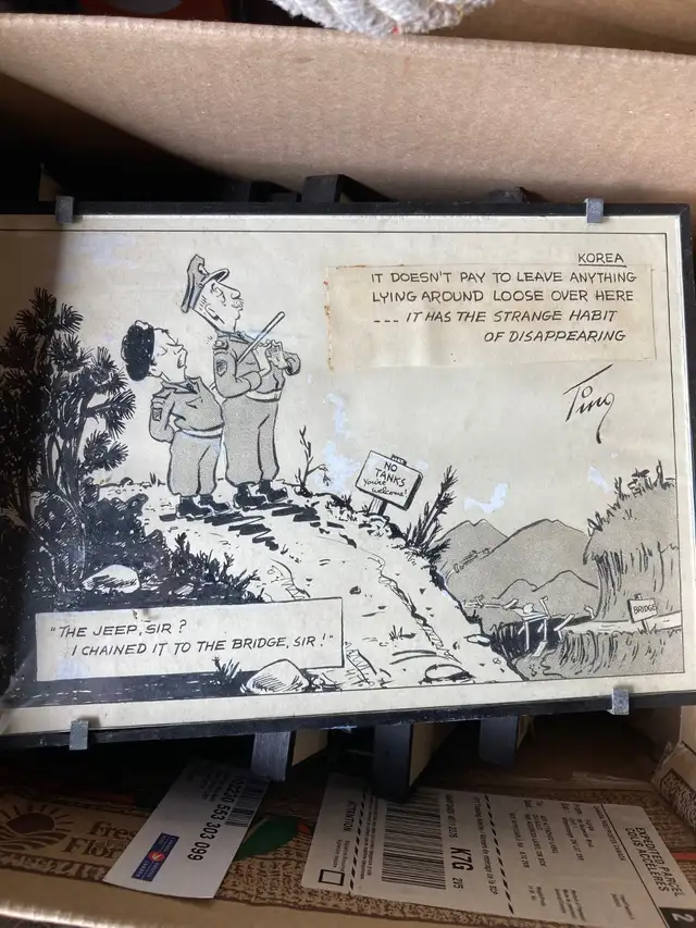 Military framed cartoon by Merle Tingly