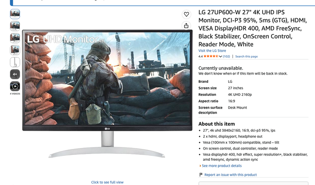 LIKE NEW-LG 27' 4K monitor only 99.00 CAD