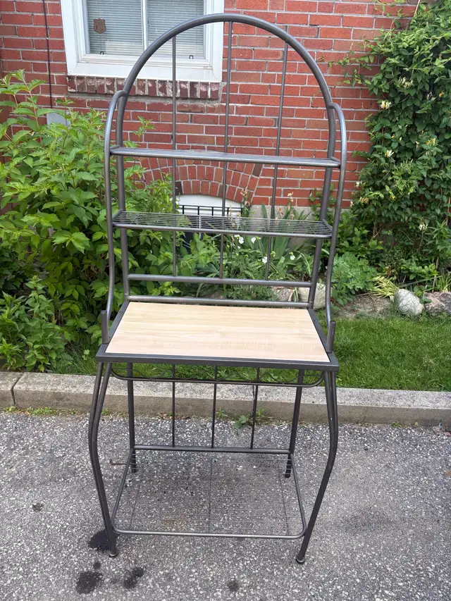 Free delivery used Metal Baker's Rack with Wood Shelf